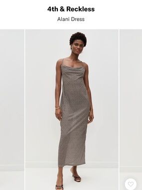 4th & Reckless Alani Slip Midi Dress in Brown Print UK size L, US M